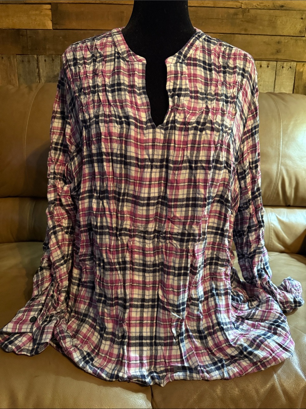 Lane Bryant Pink Black and White Plaid Tunic Top
